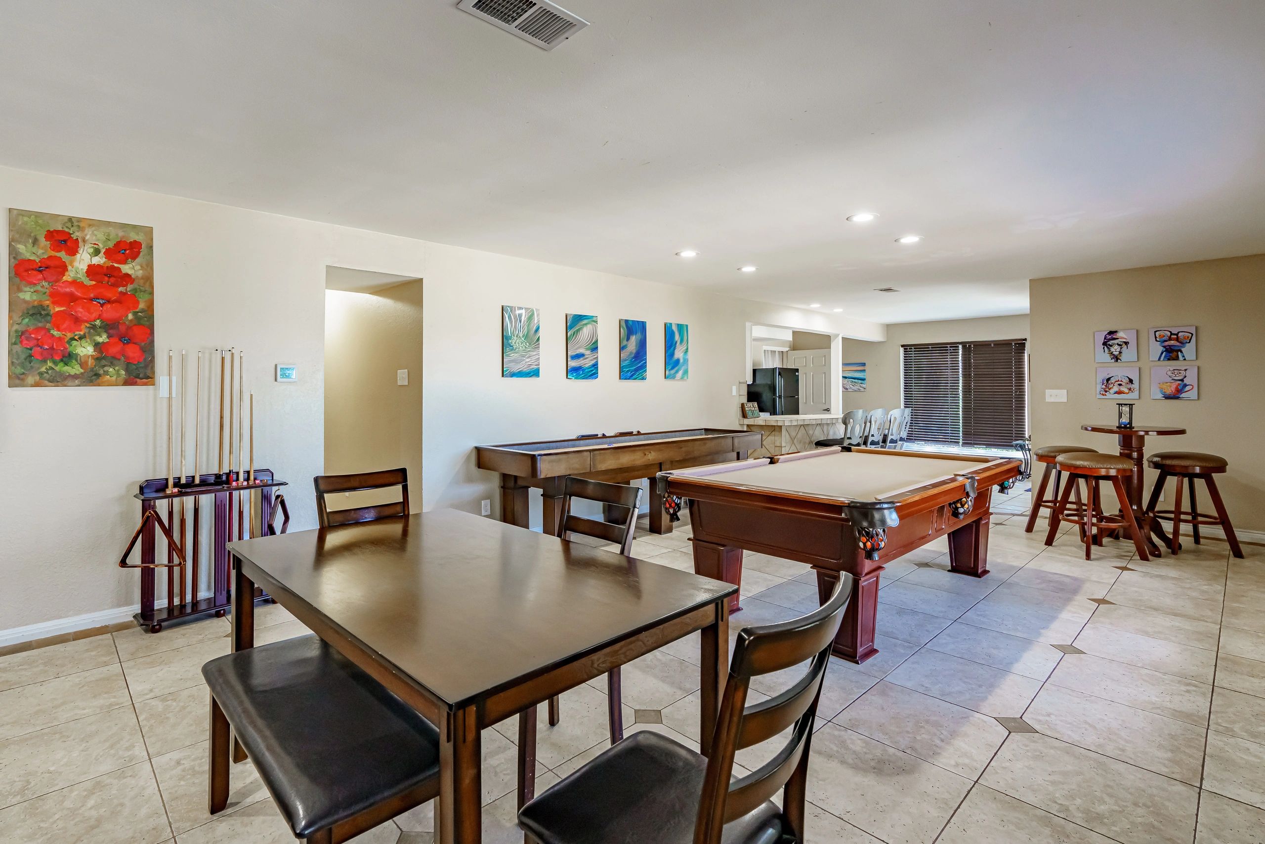 Game room with pool tables