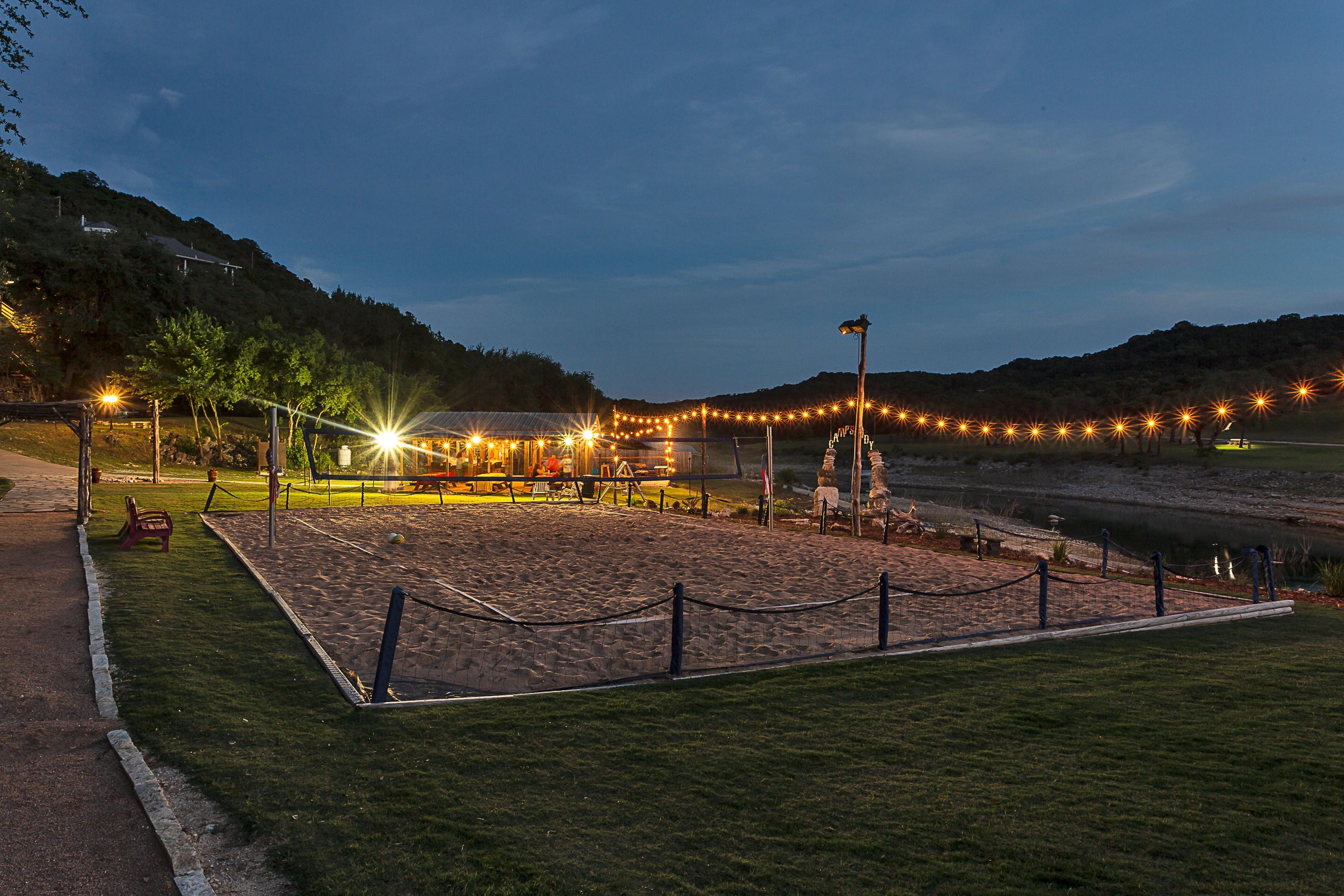 Volleyball courts at night